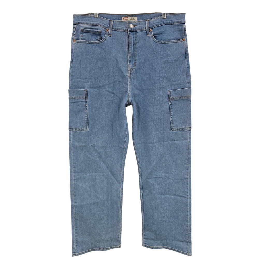 Signature Levi Strauss Jeans Womens 20W Blue Cargo High Rise Straight Relaxed